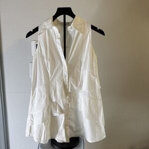 Couleur By Finley Women's Sleeveless Button Layered Ruffle White Shirt Size S